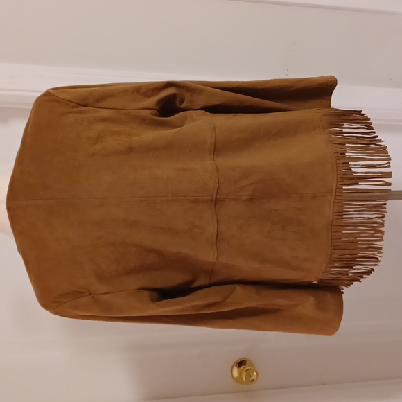 Chico's sueded brown fringe open lightweight cardigan jacket size 0 XS 4-6 - Picture 6 of 15